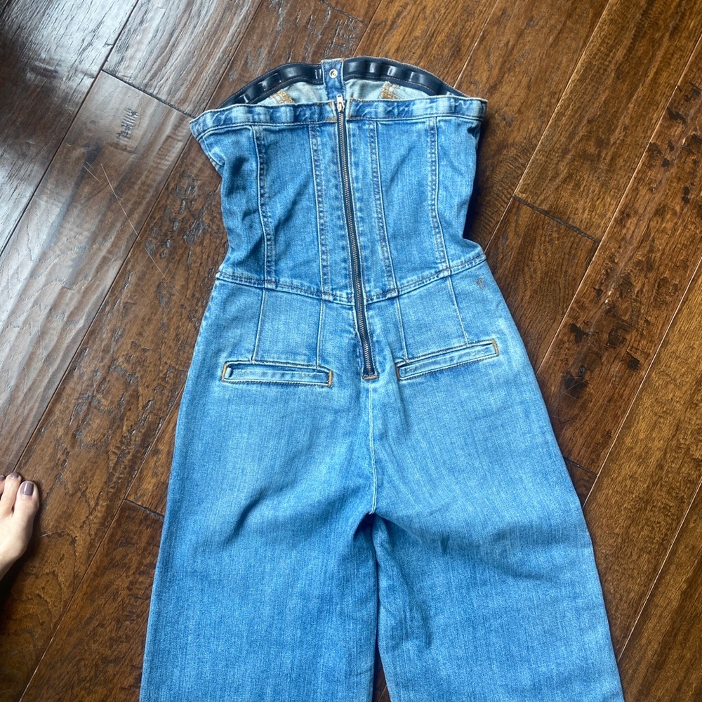 PILCRO Denim fake Button-Front Zip-up back Strapless Woman’s Jumpsuit - Picture 4 of 6